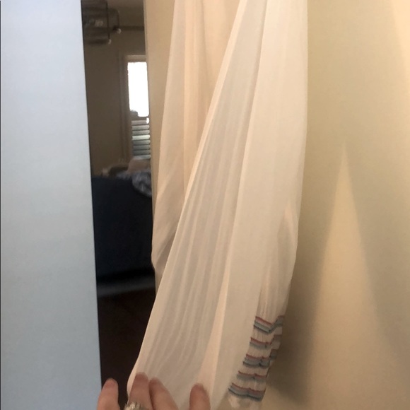 Ramy Brook White Blouse with Multicolor Striped Hem and Cuffs - Picture 6 of 6